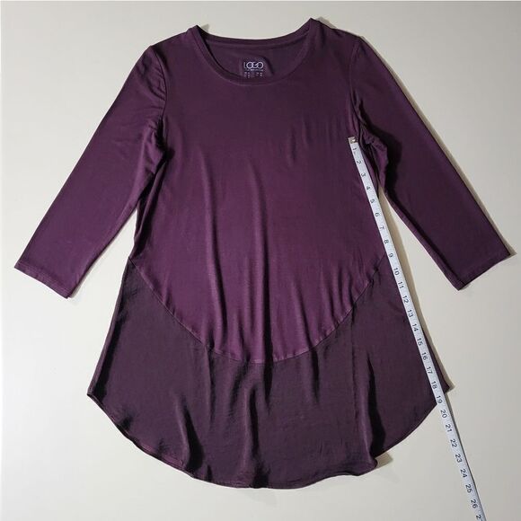 LOGO by Lori Goldstein® Burgundy Round-neck  Mixed Media Short Sleeve Dress - Picture 5 of 11